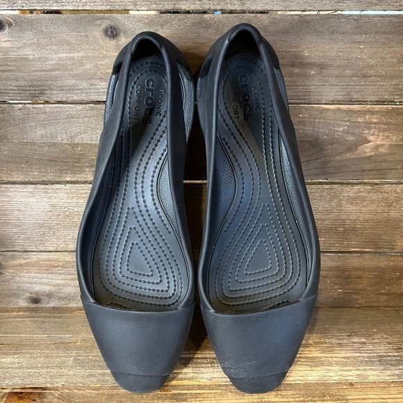 Womens Crocs Sienna Iconic Comfort Black Casual Ballet Flats Shoes Size 10 M GUC - Picture 3 of 7